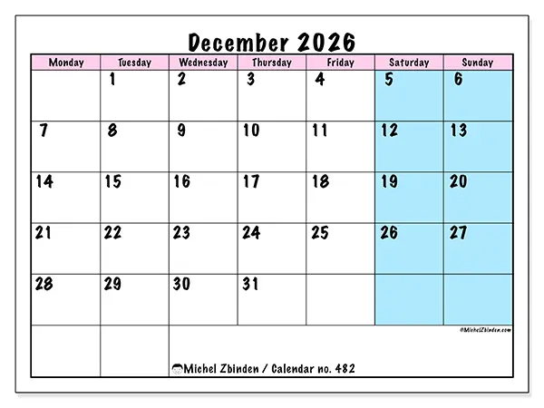 Printable December 2026 calendar - Team schedule