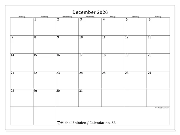 Printable December 2026 calendar - Efficient schedule