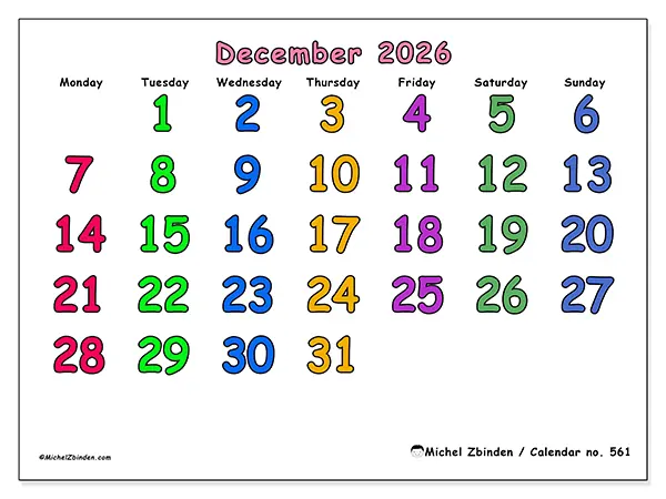 Printable December 2026 calendar - Creative moments