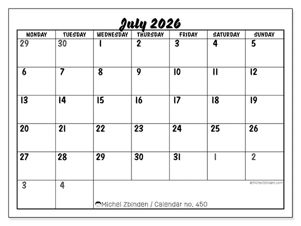 Printable July 2026 calendar - Detailed organization