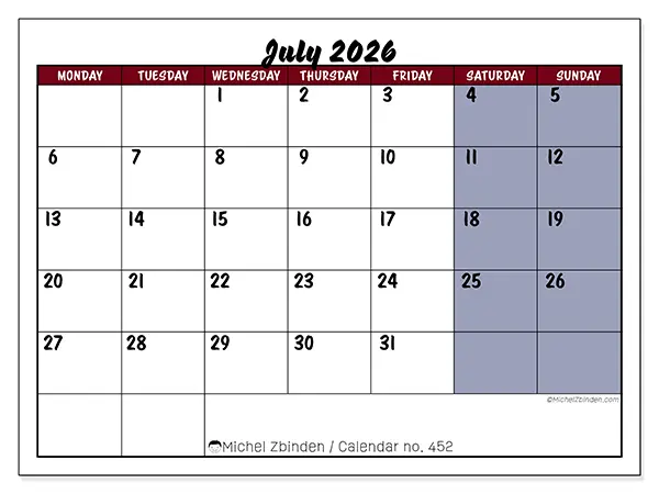 Printable July 2026 calendar - Colorful productivity