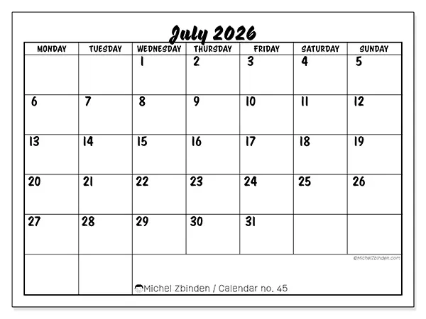 Printable July 2026 calendar - Academic success