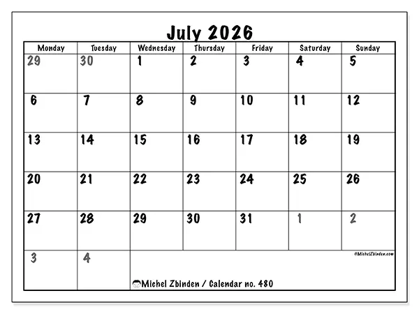 Printable July 2026 calendar - Complete planning