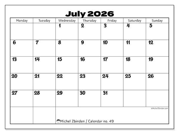 Printable July 2026 calendar - Productive coordination