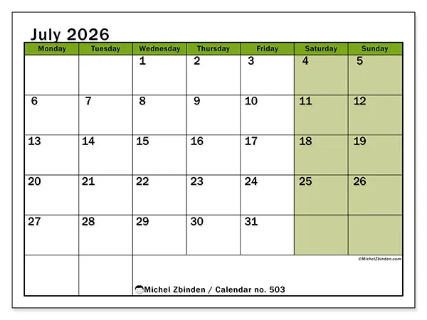 Printable July 2026 calendar - Lively organization
