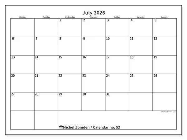 Printable July 2026 calendar - Efficient schedule