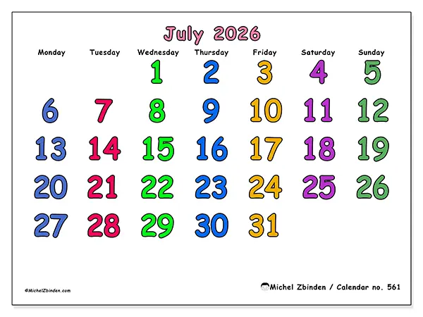 Printable July 2026 calendar - Creative moments
