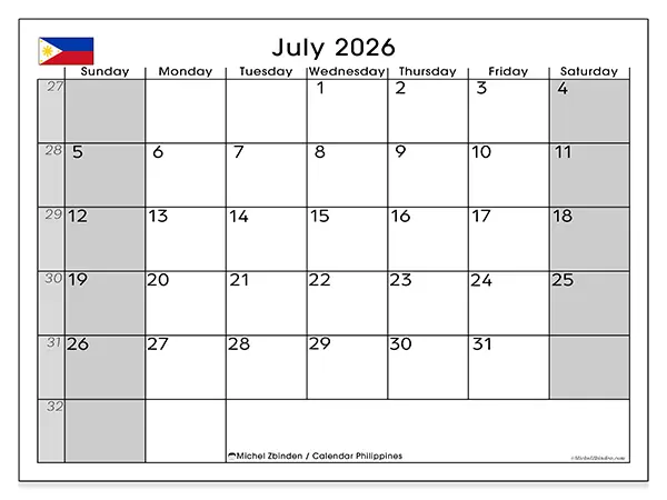 Printable July 2026 calendar - Philippines