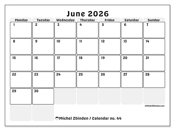 Printable June 2026 calendar - Structured planning