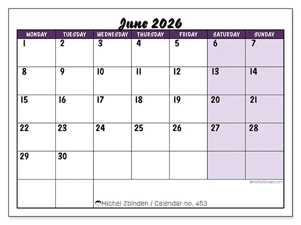 Printable June 2026 calendar - Colorful efficiency