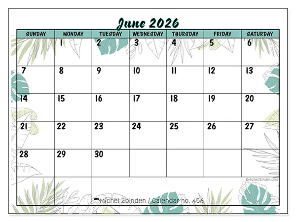 Printable June 2026 calendar - Nature and garden - Week from Sunday to Saturday