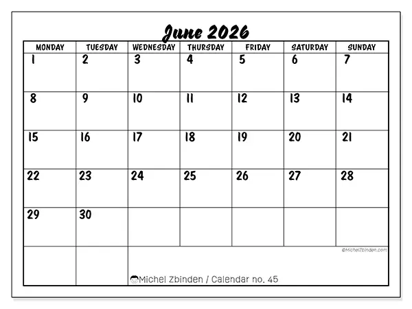Printable June 2026 calendar - Academic success