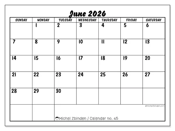 Printable June 2026 calendar - Academic success - Week from Sunday to Saturday