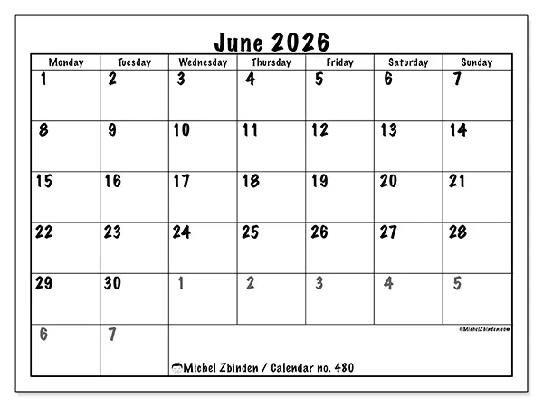 Printable June 2026 calendar - Complete planning