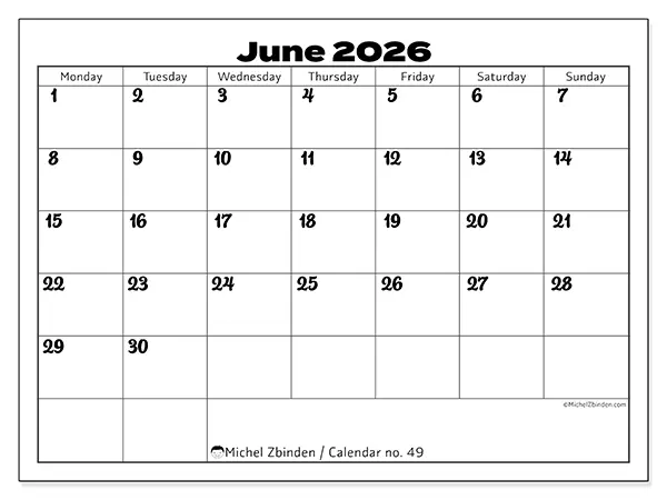 Printable June 2026 calendar - Productive coordination