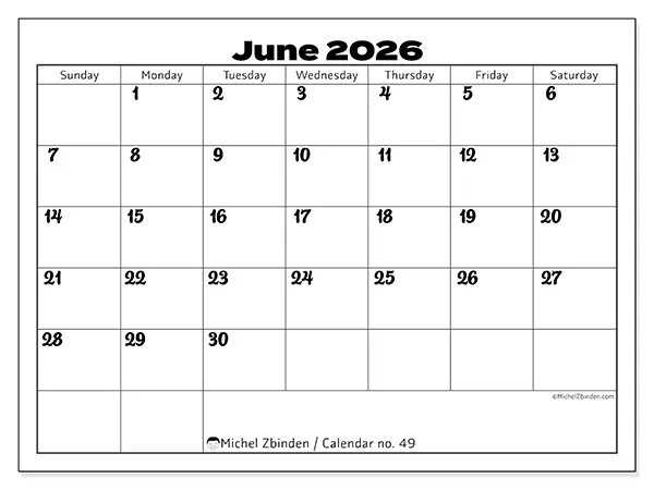 Printable June 2026 calendar - Productive coordination - Week from Sunday to Saturday