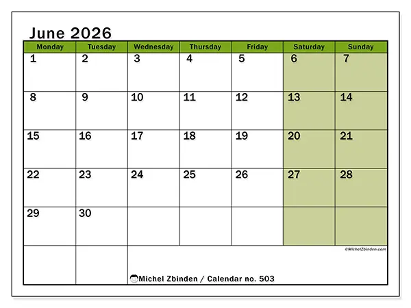 Printable June 2026 calendar - Lively organization