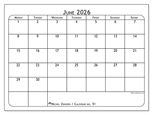 Printable June 2026 calendar - Meal planner