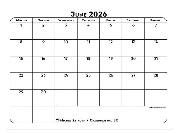 Printable June 2026 calendar - Professional organization