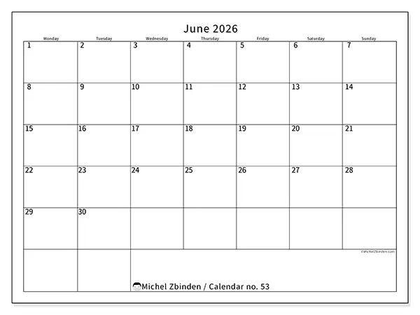 Printable June 2026 calendar - Efficient schedule