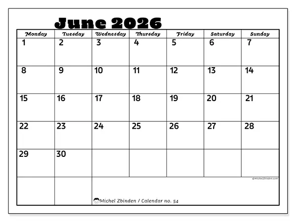 Printable June 2026 calendar - Family activities