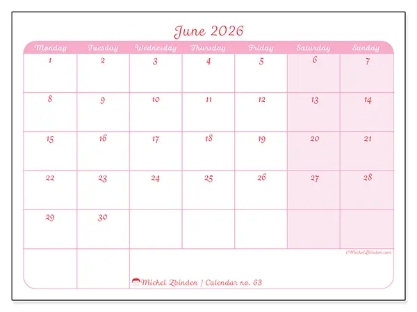 Printable June 2026 calendar - Gentle organization