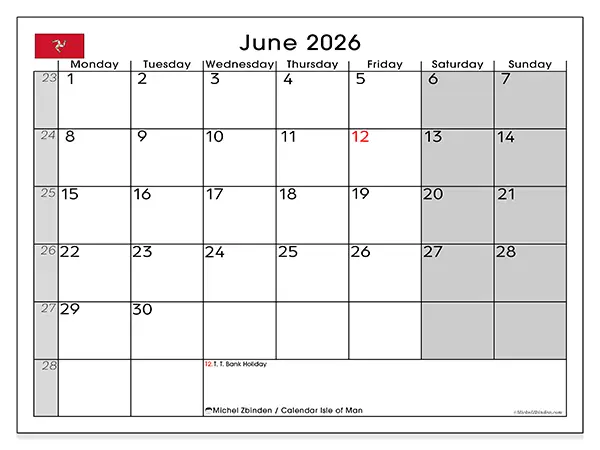 Printable June 2026 calendar - Isle of Man