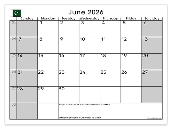 Printable June 2026 calendar - Pakistan
