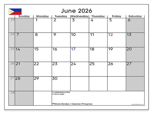 Printable June 2026 calendar - Philippines