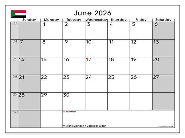 Printable June 2026 calendar - Sudan