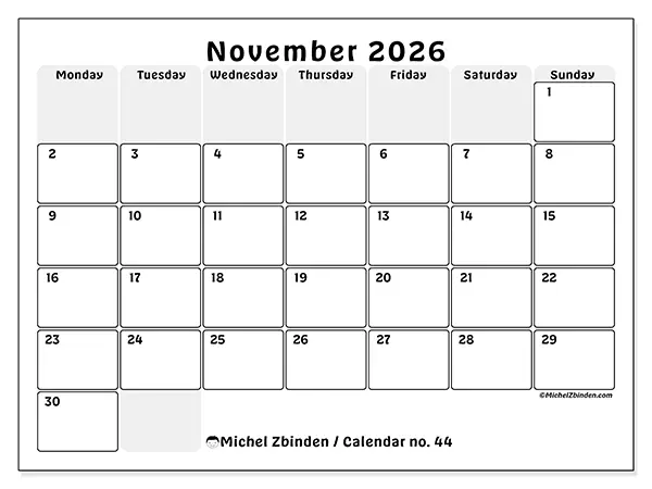 Printable November 2026 calendar - Structured planning