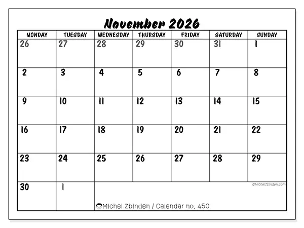 Printable November 2026 calendar - Detailed organization