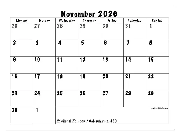 Printable November 2026 calendar - Complete planning