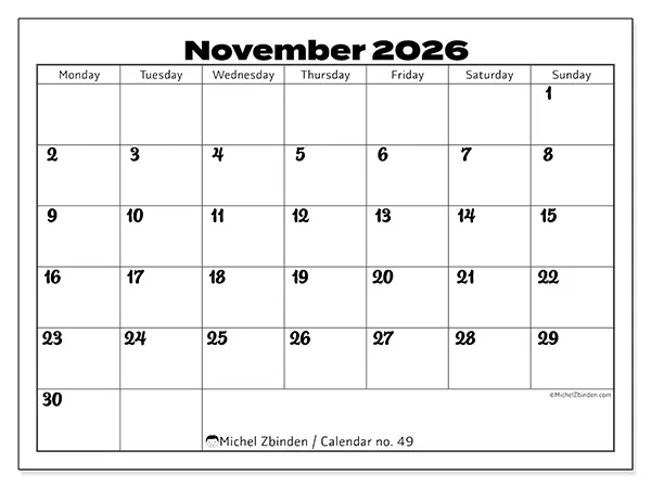 Printable November 2026 calendar - Productive coordination