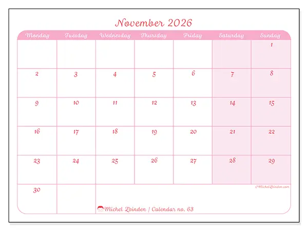 Printable November 2026 calendar - Gentle organization