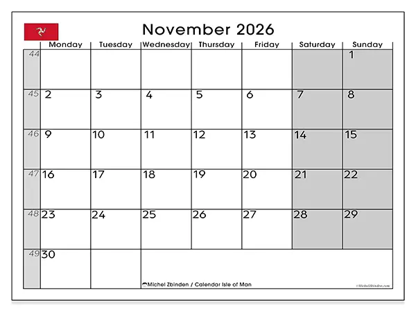Printable November 2026 calendar - Isle of Man