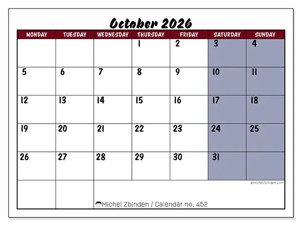 Printable October 2026 calendar - Colorful productivity