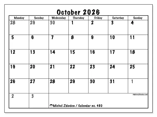 Printable October 2026 calendar - Complete planning