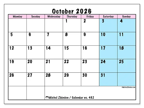 Printable October 2026 calendar - Team schedule