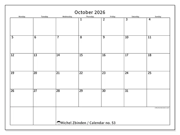 Printable October 2026 calendar - Efficient schedule