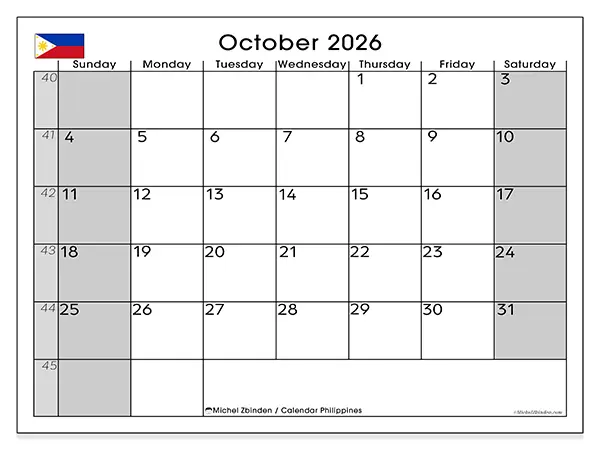 Printable October 2026 calendar - Philippines