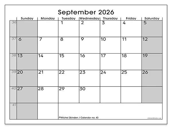 Printable September 2026 calendar - Perfect organization - Week from Sunday to Saturday