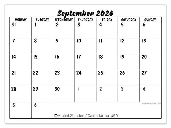 Printable September 2026 calendar - Detailed organization