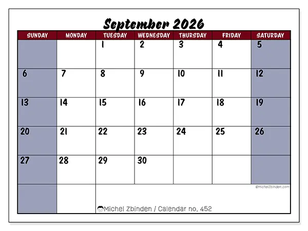 Printable September 2026 calendar - Colorful productivity - Week from Sunday to Saturday