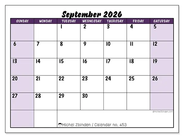 Printable September 2026 calendar - Colorful efficiency - Week from Sunday to Saturday