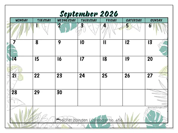 Printable September 2026 calendar - Nature and garden