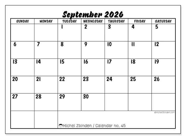 Printable September 2026 calendar - Academic success - Week from Sunday to Saturday