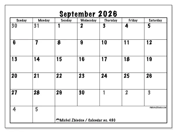 Printable September 2026 calendar - Complete planning - Week from Sunday to Saturday