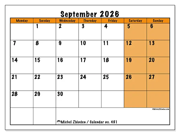 Printable September 2026 calendar - Dynamic planning