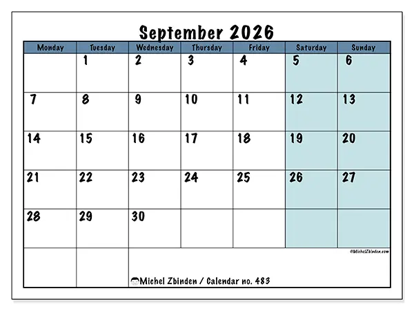 Printable September 2026 calendar - Structured for school